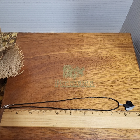 Vintage Carved Smokey Black with Applied Inlayed Silver Tone Metal Heart Pendant - Picture 14 of 16